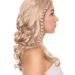 HPO Men's Long Curly Wave Braided Womens Wigs | Traditional Princess Blonde Wig | Premium Breathable Capless Cap