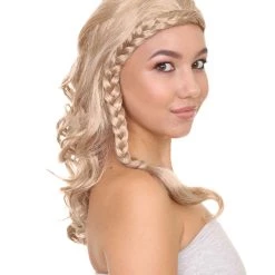 HPO Men's Long Curly Wave Braided Womens Wigs | Traditional Princess Blonde Wig | Premium Breathable Capless Cap