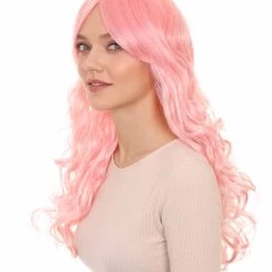 HPO Women's Womens Long Wavy Wig | Pink Fashion Wigs | Premium Breathable Capless Cap