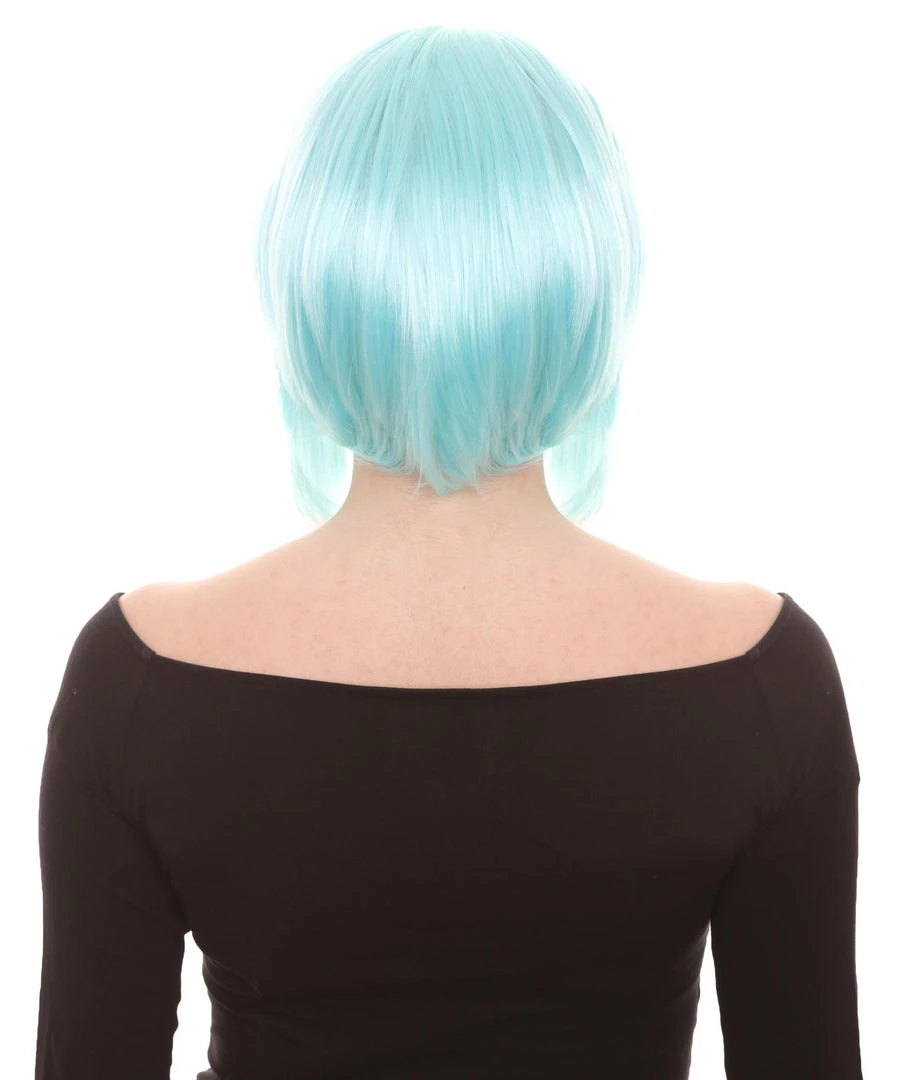 HPO Lt Blue Short Party Womens Wig | Fancy Party Event Ready Halloween Wig | Premium Breathable Capless Cap