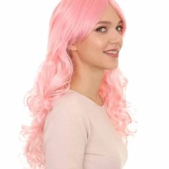 HPO Women's Womens Long Wavy Wig | Pink Fashion Wigs | Premium Breathable Capless Cap