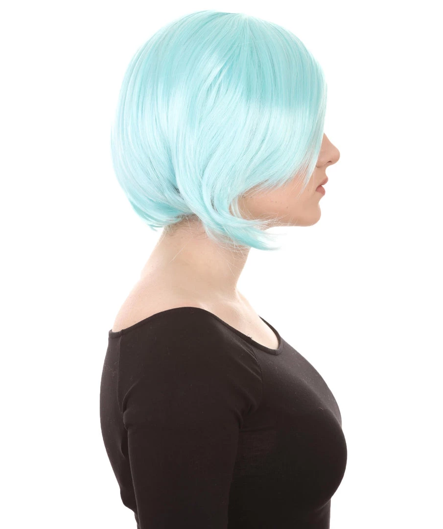 HPO Lt Blue Short Party Womens Wig | Fancy Party Event Ready Halloween Wig | Premium Breathable Capless Cap
