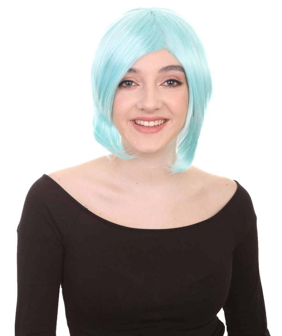 HPO Lt Blue Short Party Womens Wig | Fancy Party Event Ready Halloween Wig | Premium Breathable Capless Cap