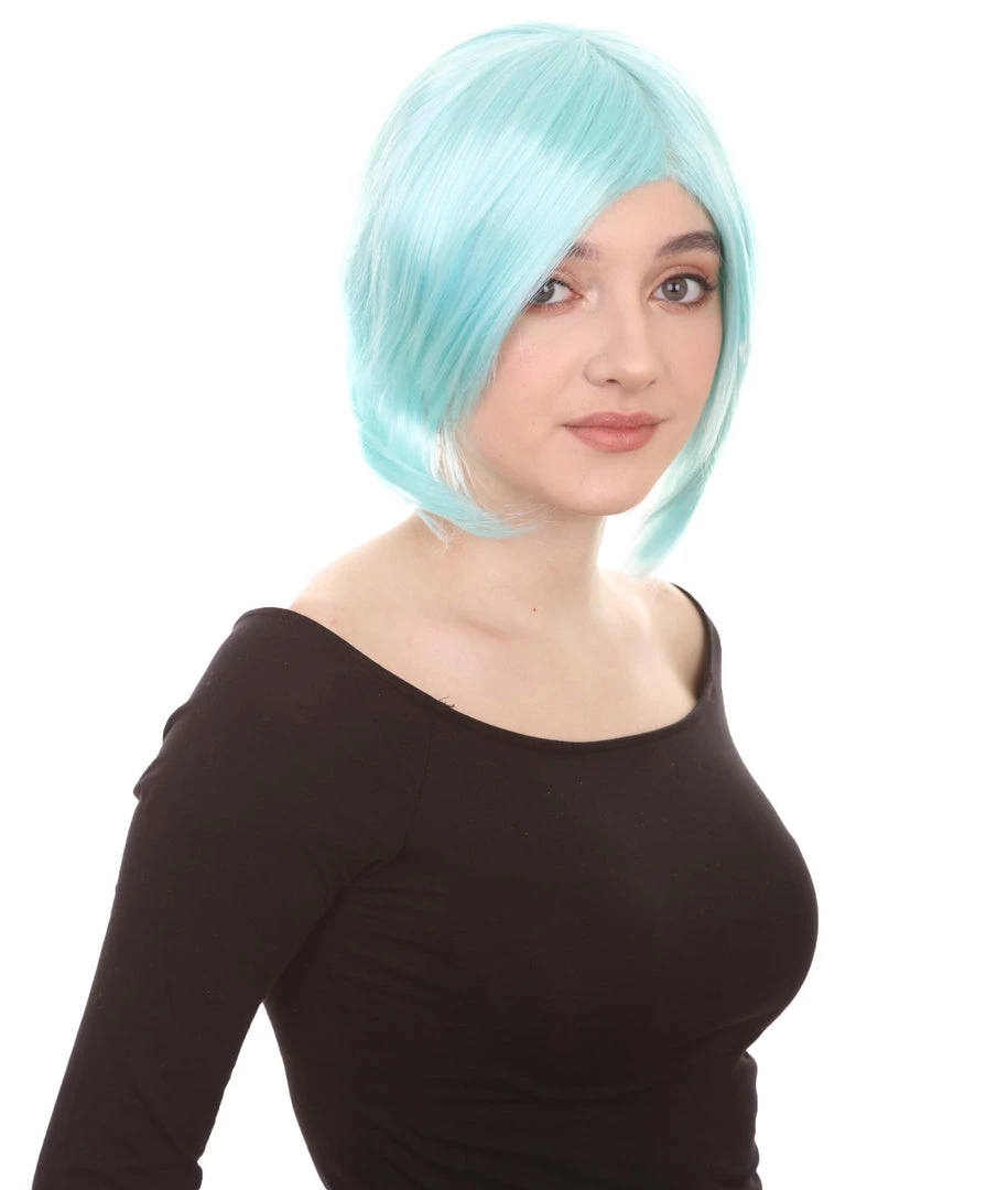 HPO Lt Blue Short Party Womens Wig | Fancy Party Event Ready Halloween Wig | Premium Breathable Capless Cap