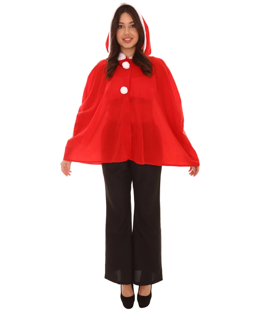 HPO Adult Women's Mrs Santa Claus Hooded Cape Costume | Red Christmas Costume