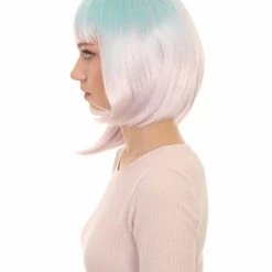 HPO Womens Blue White Ombre Doll Bob Wig | Ombre Fashion Wigs | Premium Breathable Capless Cap