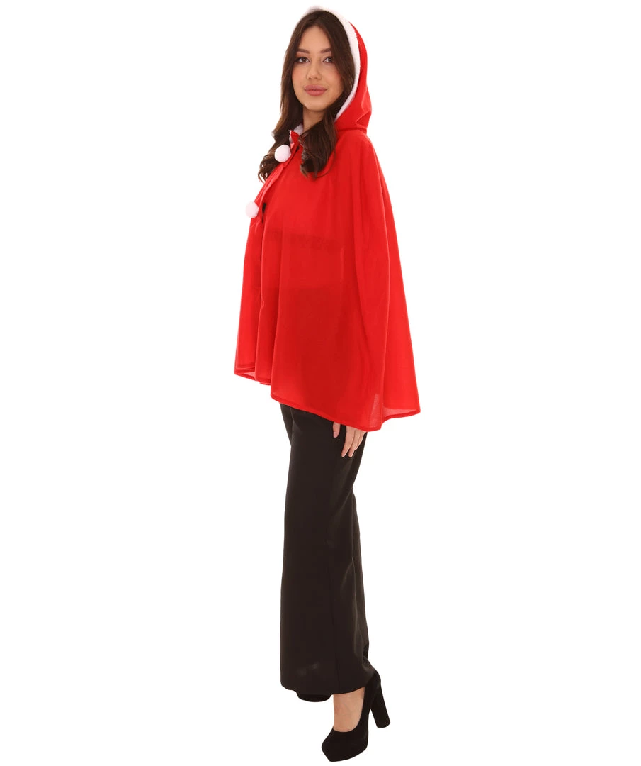 HPO Adult Women's Mrs Santa Claus Hooded Cape Costume | Red Christmas Costume