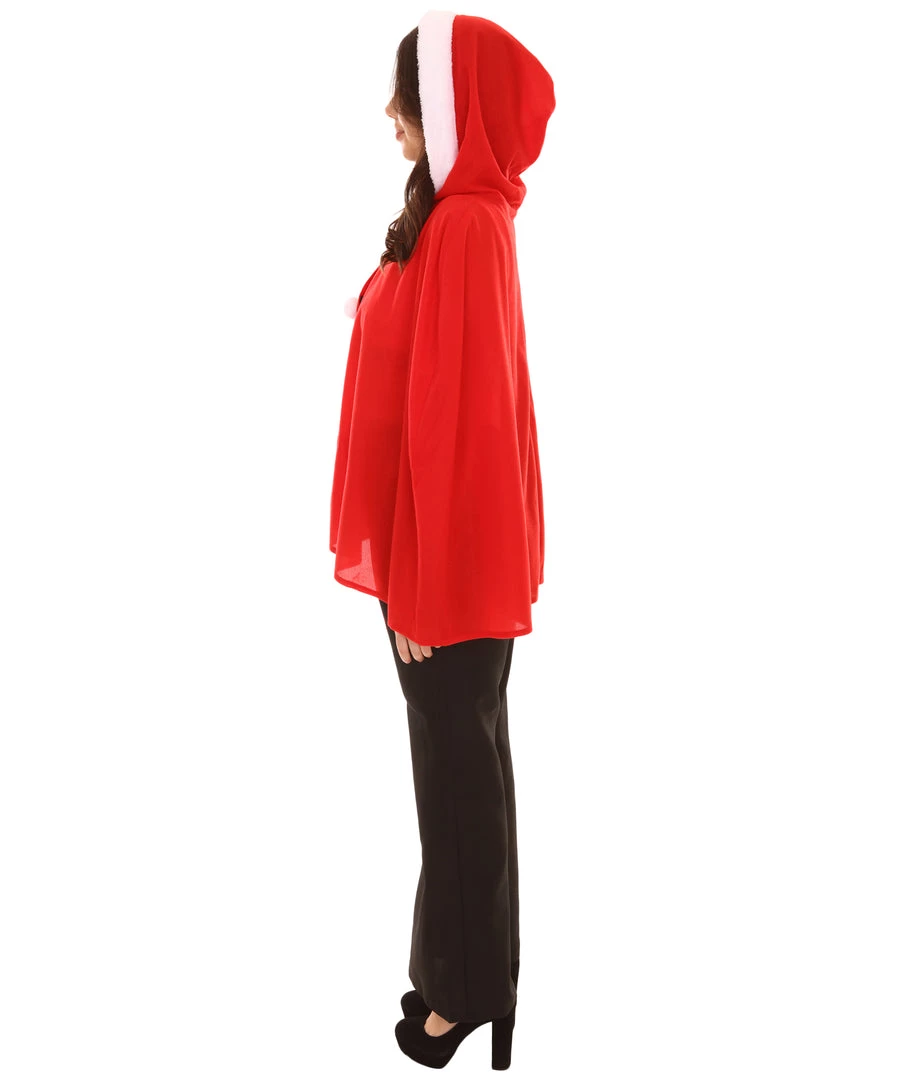 HPO Adult Women's Mrs Santa Claus Hooded Cape Costume | Red Christmas Costume