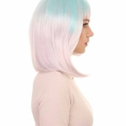 HPO Womens Blue White Ombre Doll Bob Wig | Ombre Fashion Wigs | Premium Breathable Capless Cap