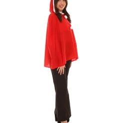 HPO Adult Women's Mrs Santa Claus Hooded Cape Costume | Red Christmas Costume