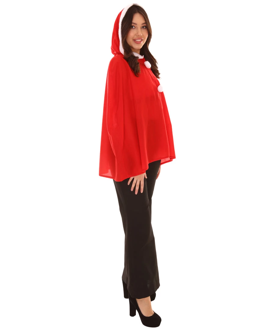 HPO Adult Women's Mrs Santa Claus Hooded Cape Costume | Red Christmas Costume