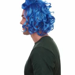 HPO Blue Mens Wig | Cosplay Halloween Wig | Premium Breathable Capless Cap Men's