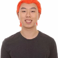 HPO Men's All Back Orange Mens Wig | Cosplay Halloween Wig | Premium Breathable Capless Cap