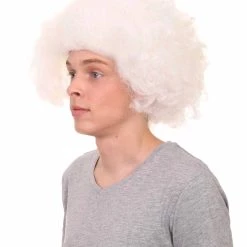 HPO Men's Crazy Professor Mens Wig | White Jumbo Afro Wig | Premium Breathable Capless Cap