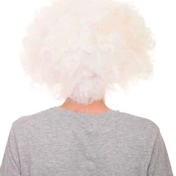 HPO Men's Crazy Professor Mens Wig | White Jumbo Afro Wig | Premium Breathable Capless Cap