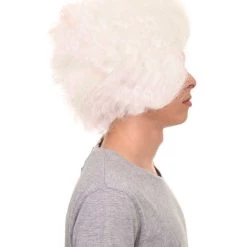 HPO Men's Crazy Professor Mens Wig | White Jumbo Afro Wig | Premium Breathable Capless Cap