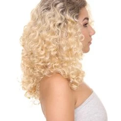HPO Women's Latina Diva Womens Wig | Long Curly Blond Fancy Halloween Wig | Premium Breathable Capless Cap