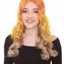 HPO Two-Tone Long Wavy Orange Womens Wig | Sexy Cosplay Party Halloween Wig | Premium Breathable Capless Cap Women's