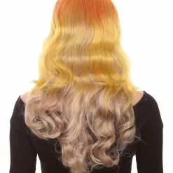HPO Two-Tone Long Wavy Orange Womens Wig | Sexy Cosplay Party Halloween Wig | Premium Breathable Capless Cap Women's