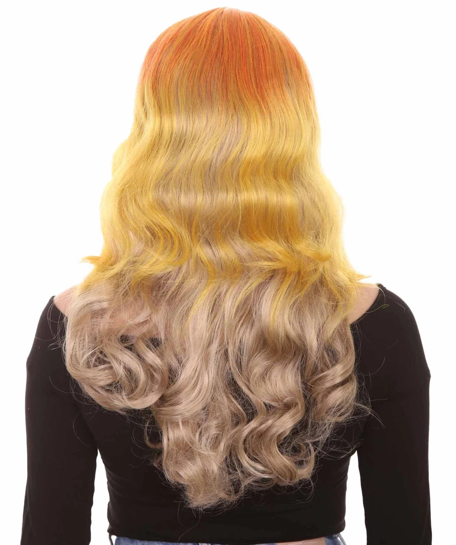 HPO Two-Tone Long Wavy Orange Womens Wig | Sexy Cosplay Party Halloween Wig | Premium Breathable Capless Cap Women's