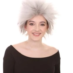 HPO Men's 80S Adult Women Rock Style Wig | Grey Cosplay Halloween Wig | Premium Breathable Capless Cap