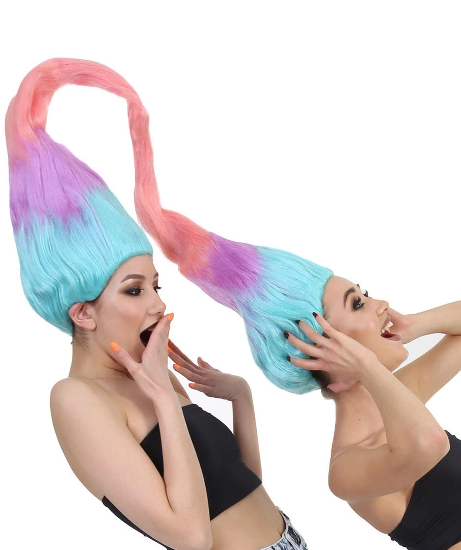 HPO Women Twin Trolls Style Wig | Multicolor Cosplay Wig | Premium Breathable Capless Cap Men's