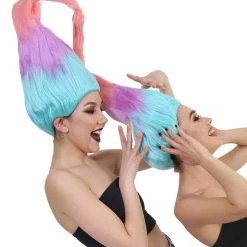 HPO Twin Troll Wig Set | 2 Detachable Rainbow Troll Wigs | Premium Breathable Halloween Wigs For 2