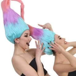 HPO Women Twin Trolls Style Wig | Multicolor Cosplay Wig | Premium Breathable Capless Cap Men's