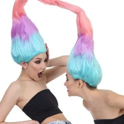 HPO Women Twin Trolls Style Wig | Multicolor Cosplay Wig | Premium Breathable Capless Cap Men's