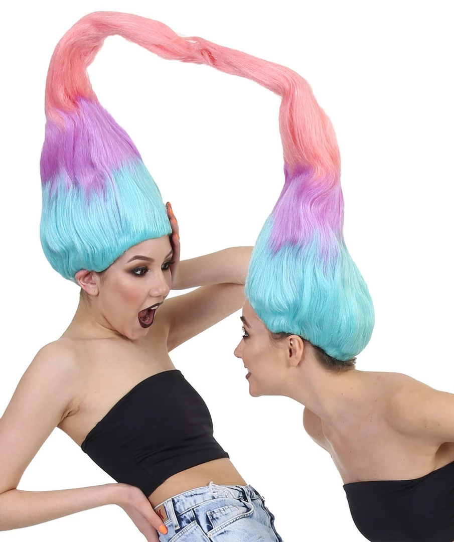 HPO Women Twin Trolls Style Wig | Multicolor Cosplay Wig | Premium Breathable Capless Cap Men's