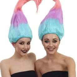 HPO Twin Troll Wig Set | 2 Detachable Rainbow Troll Wigs | Premium Breathable Halloween Wigs For 2