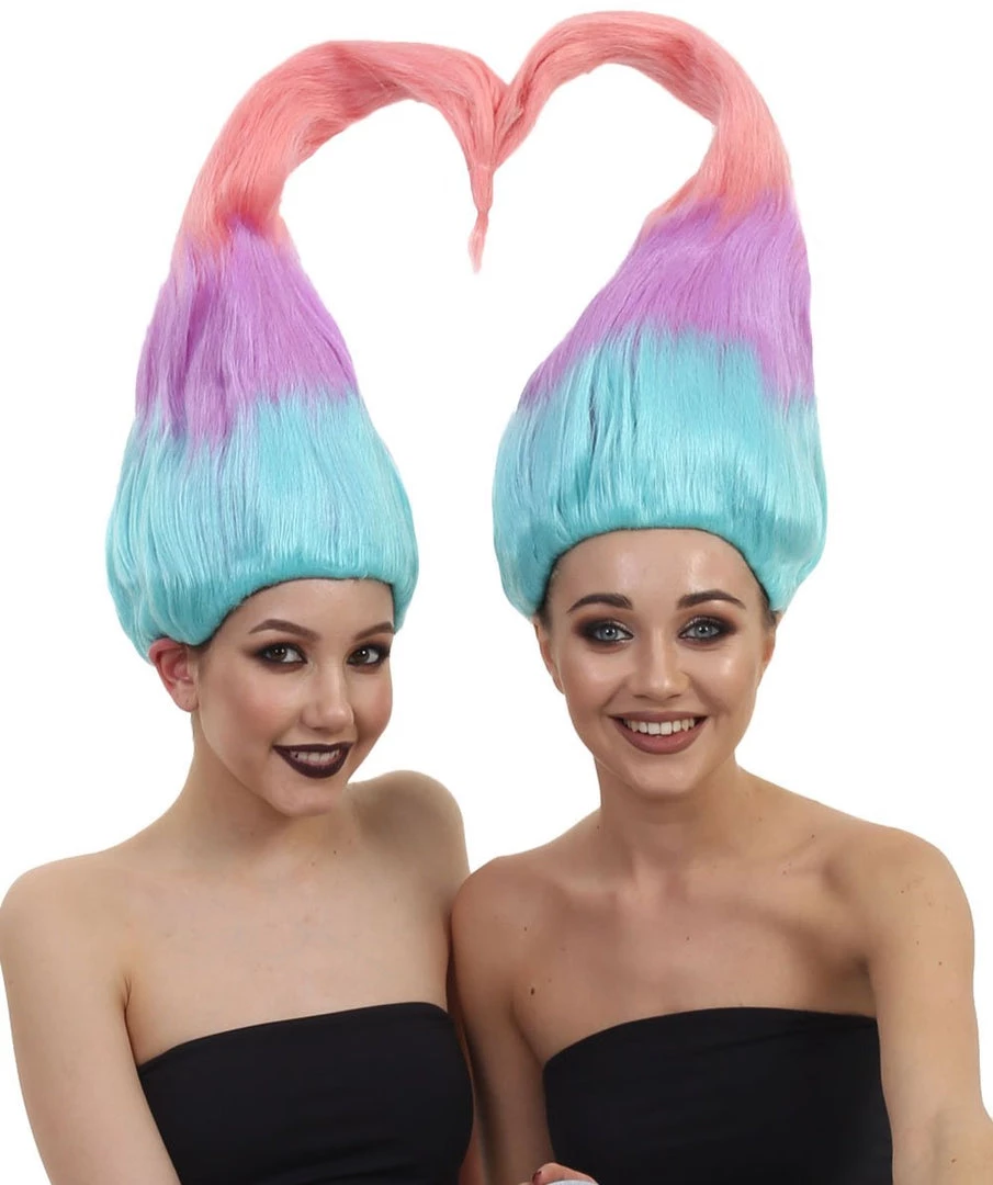 HPO Twin Troll Wig Set | 2 Detachable Rainbow Troll Wigs | Premium Breathable Halloween Wigs For 2