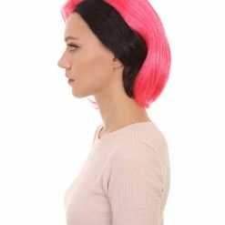 HPO Womens 80s Rave Punk Wig | Pink And Black Rock & Disco Wigs | Premium Breathable Capless Cap