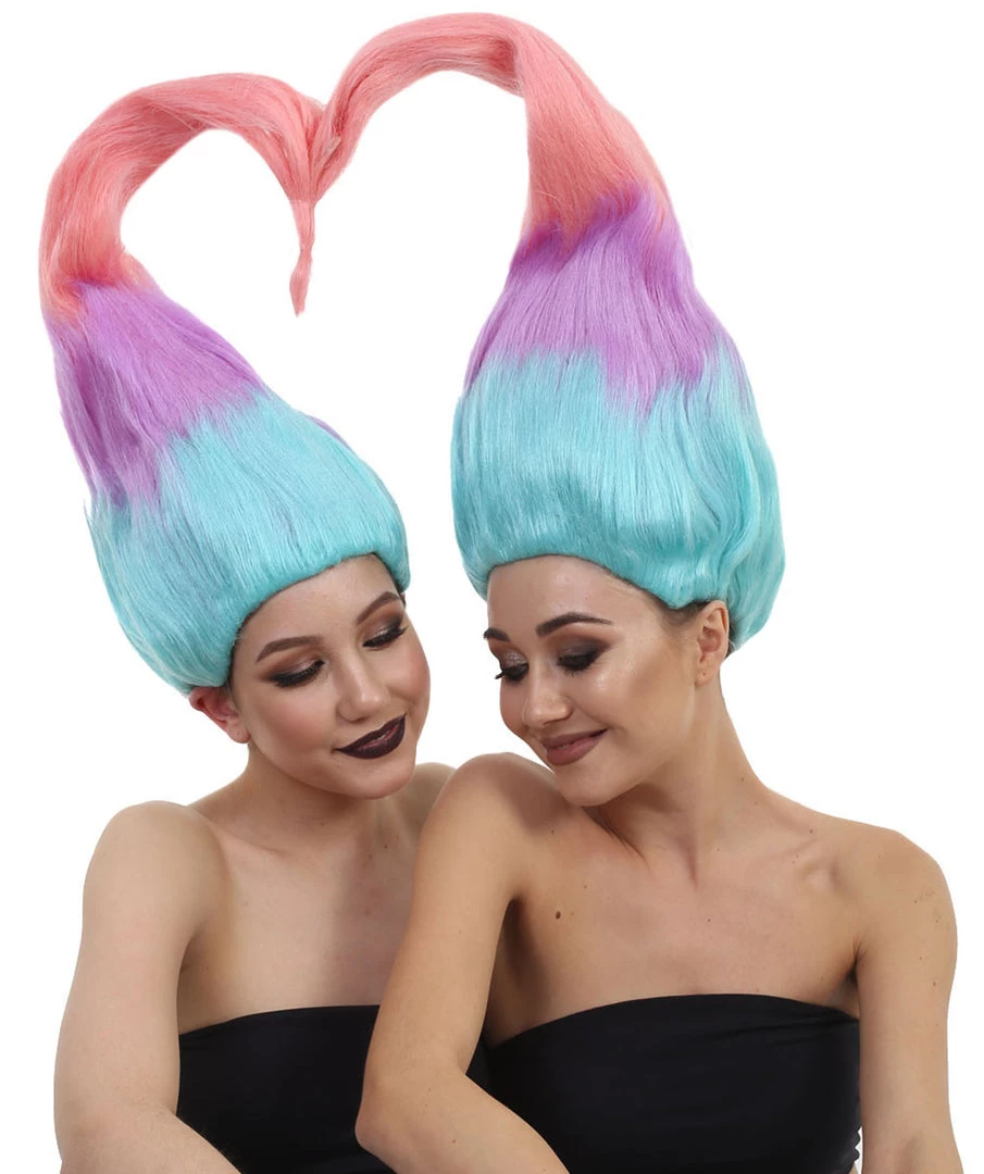 HPO Women Twin Trolls Style Wig | Multicolor Cosplay Wig | Premium Breathable Capless Cap Men's