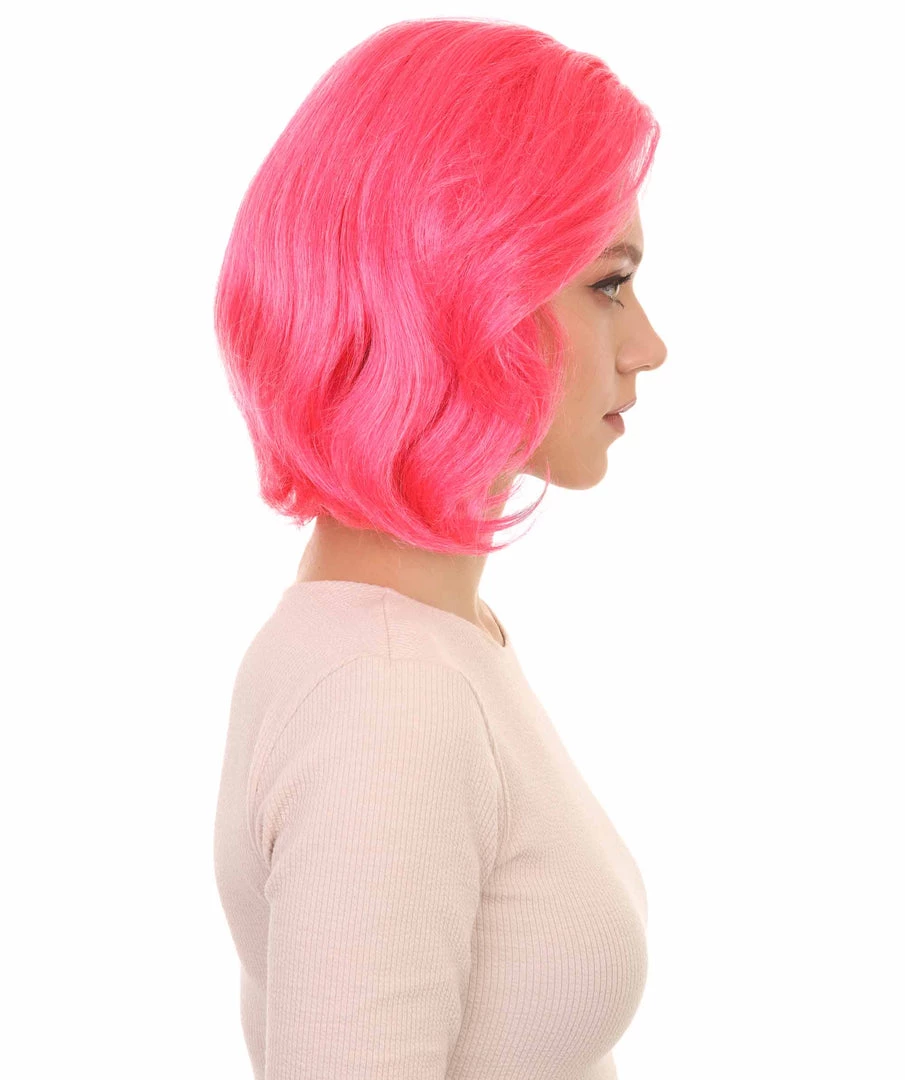 HPO Womens 80s Rave Punk Wig | Pink And Black Rock & Disco Wigs | Premium Breathable Capless Cap
