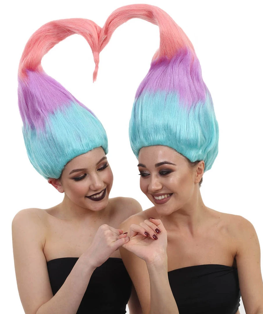 HPO Women Twin Trolls Style Wig | Multicolor Cosplay Wig | Premium Breathable Capless Cap Men's