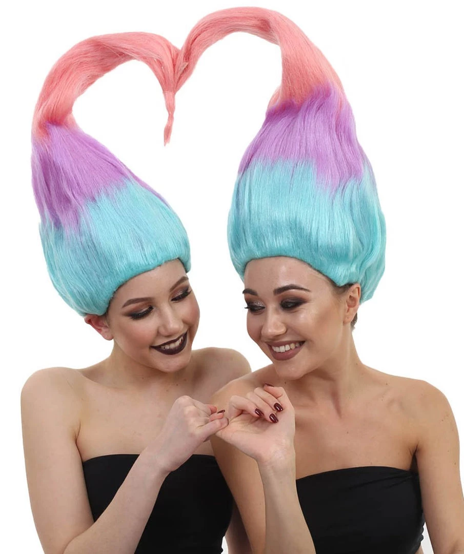 HPO Twin Troll Wig Set | 2 Detachable Rainbow Troll Wigs | Premium Breathable Halloween Wigs For 2