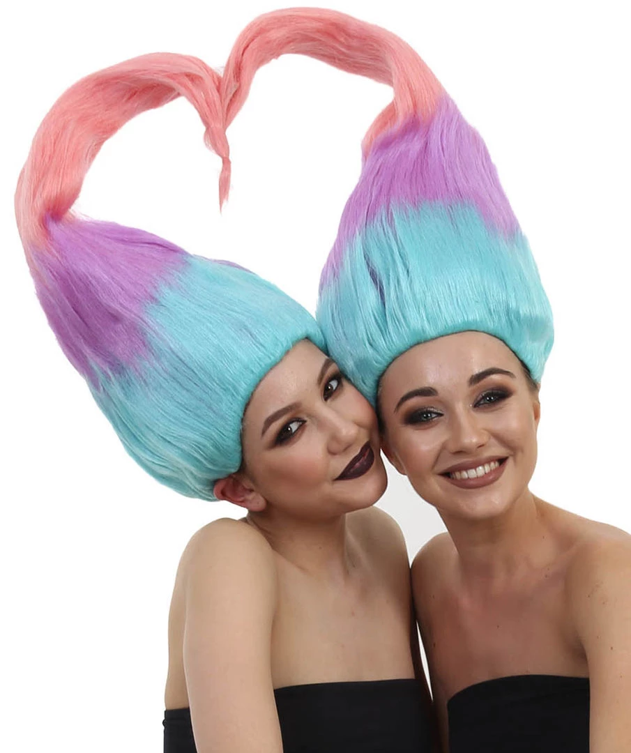 HPO Women Twin Trolls Style Wig | Multicolor Cosplay Wig | Premium Breathable Capless Cap Men's