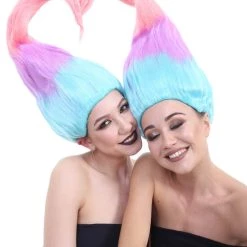 HPO Women Twin Trolls Style Wig | Multicolor Cosplay Wig | Premium Breathable Capless Cap Men's