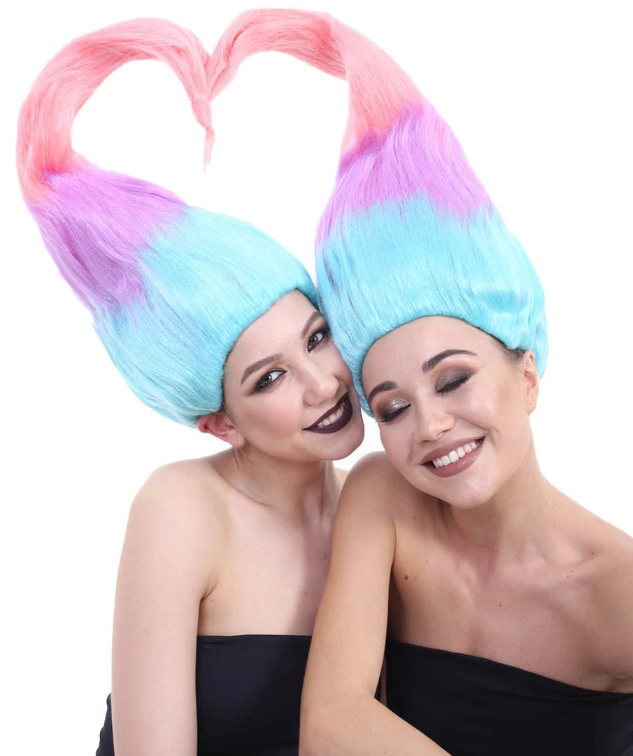 HPO Women Twin Trolls Style Wig | Multicolor Cosplay Wig | Premium Breathable Capless Cap Men's