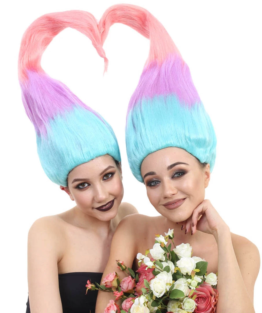 HPO Women Twin Trolls Style Wig | Multicolor Cosplay Wig | Premium Breathable Capless Cap Men's