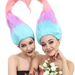HPO Twin Troll Wig Set | 2 Detachable Rainbow Troll Wigs | Premium Breathable Halloween Wigs For 2