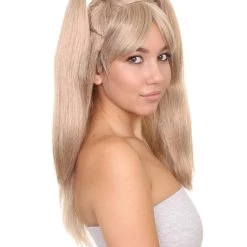 HPO Men's Lolita Cosplay Womens Wig | Long Blond Ponitail Character Wig | Premium Breathable Capless Cap