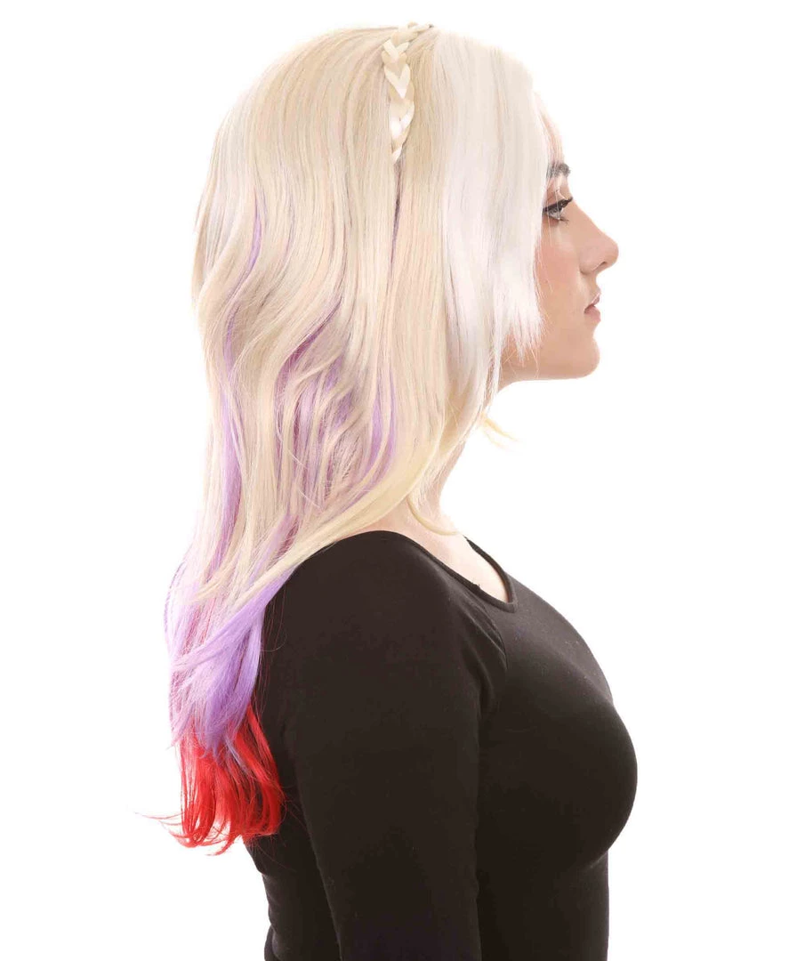 HPO Mixed Color Braided Womens Wig | Fancy Party Event Ready Halloween Wig | Premium Breathable Capless Cap Women's