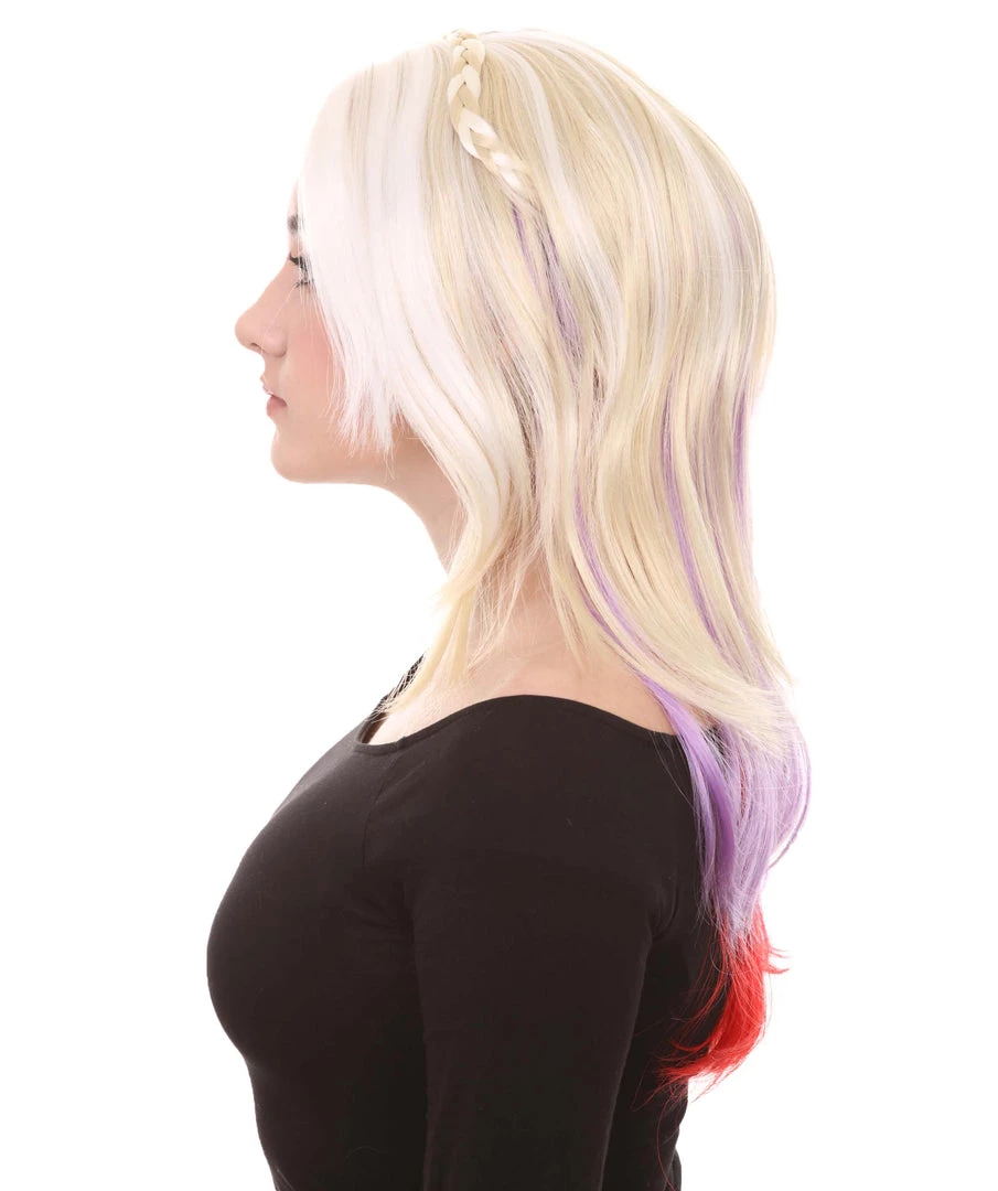 HPO Mixed Color Braided Womens Wig | Fancy Party Event Ready Halloween Wig | Premium Breathable Capless Cap Women's