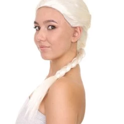 HPO Women's Womens Princess Wig | Traditional Braided White Royal Wig | Premium Breathable Capless Cap