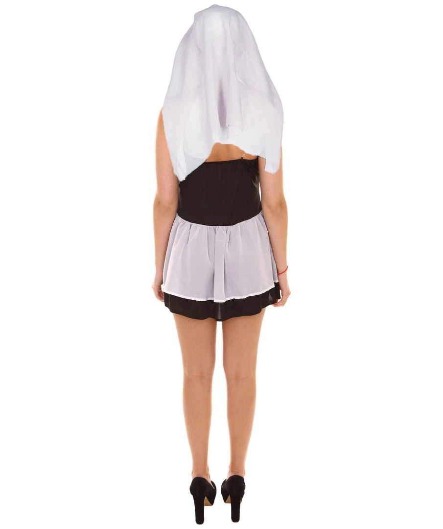 HPO Adult Women's Zombie Bride Costume | Black & Silver Halloween Costume