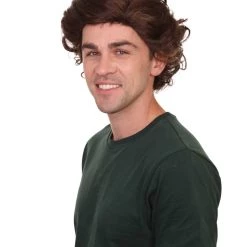 HPO Curly Brown Mens Wig | Cosplay Halloween Wig | Premium Breathable Capless Cap Men's
