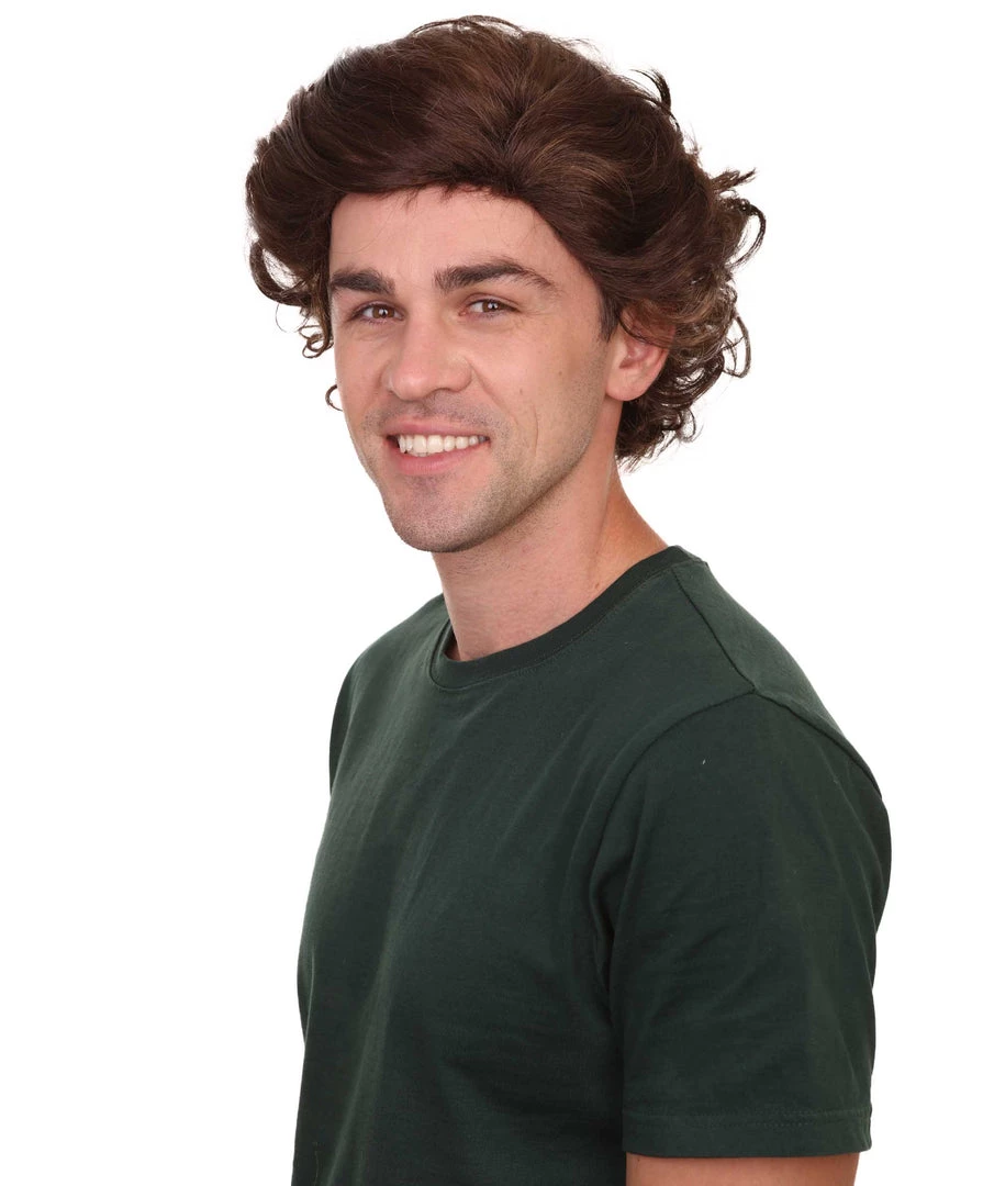 HPO Curly Brown Mens Wig | Cosplay Halloween Wig | Premium Breathable Capless Cap Men's
