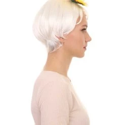 HPO Women's White Short Wig With Hair Clip Set | TV/Movie Wigs | Premium Breathable Capless Cap